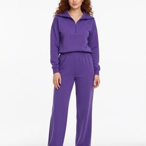Purple Scuba SET quarter zip sweatshirt & wide leg pants with pockets sz medium